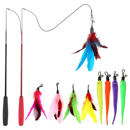 11pcs/Set with 9pcs Cat Replacement Heads of Teaser Stick & 2pcs Cat Teaser Stick, Without Battery