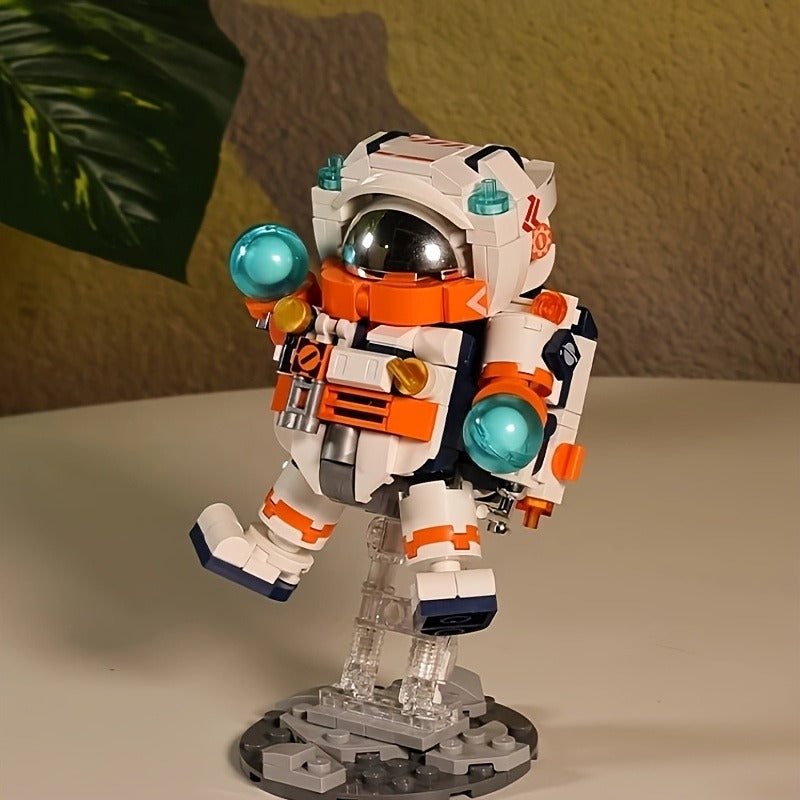 Breaking Dawn Astronaut Building Blocks Space Rocket Model - White & Orange Accents with Blue/Golden Details, Poseable Arms & Legs, Transparent Handheld Orbiter - STEM Educational Toy for Creative Play, Space-Themed Birthday Gift for Boys
