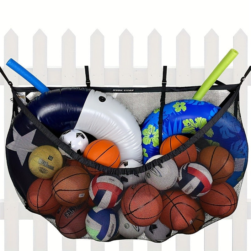 Large Pool Storage Bag Foldable Hanging Heavy-Duty Mesh Toy Organizer for Home and Outdoor Use, High Capacity Beach Inflatable Toy Net Bag for Poolside Organization