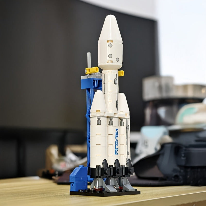 Rocket Building Kit With Launch Tower Movable Spaceship Model For Sci-Fi Lovers Desk Display & Unique Gift Idea Stress Relief Blocks