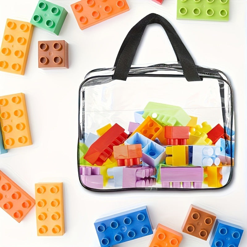 2/4pcs Large Toy Storage Bag Multi-purpose Zipper Transparent PVC Travel Box, for Building Blocks, Puzzles, Student Books, Toiletries - Rectangular, Transparent Plastic Material, Intuitive and Visible, Easy to Organize and Find Materials
