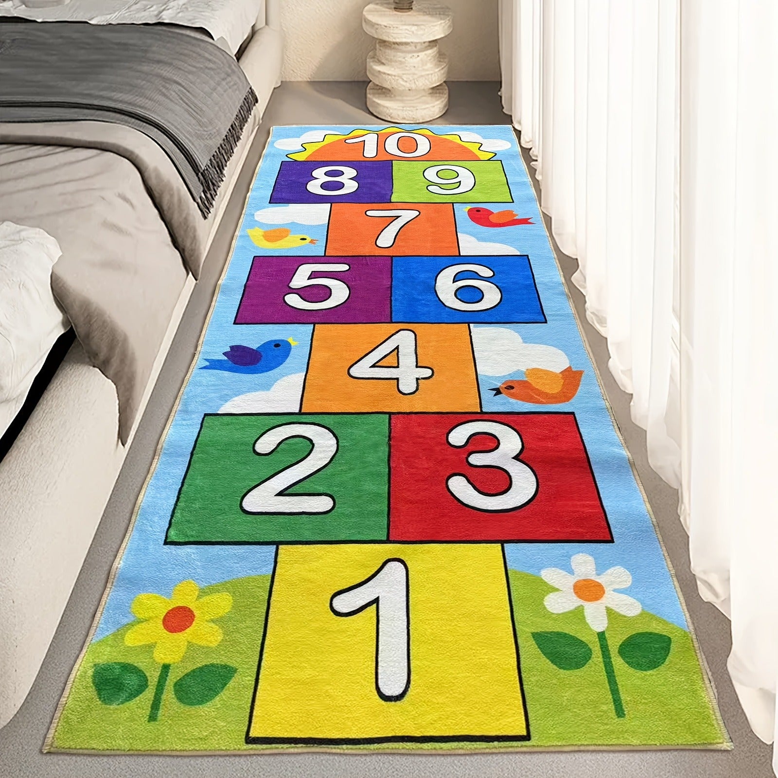 Soft & Safe Classic Hopscotch Mat - Bright Colors for Playtime Fun, Suitable for Kids Ages 3+, Indoor/Outdoor Use, Skid-Proof Backing - Perfect for Play Space & Room Decor!