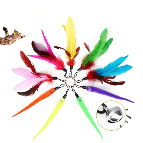 11pcs/Set with 9pcs Cat Replacement Heads of Teaser Stick & 2pcs Cat Teaser Stick, Without Battery