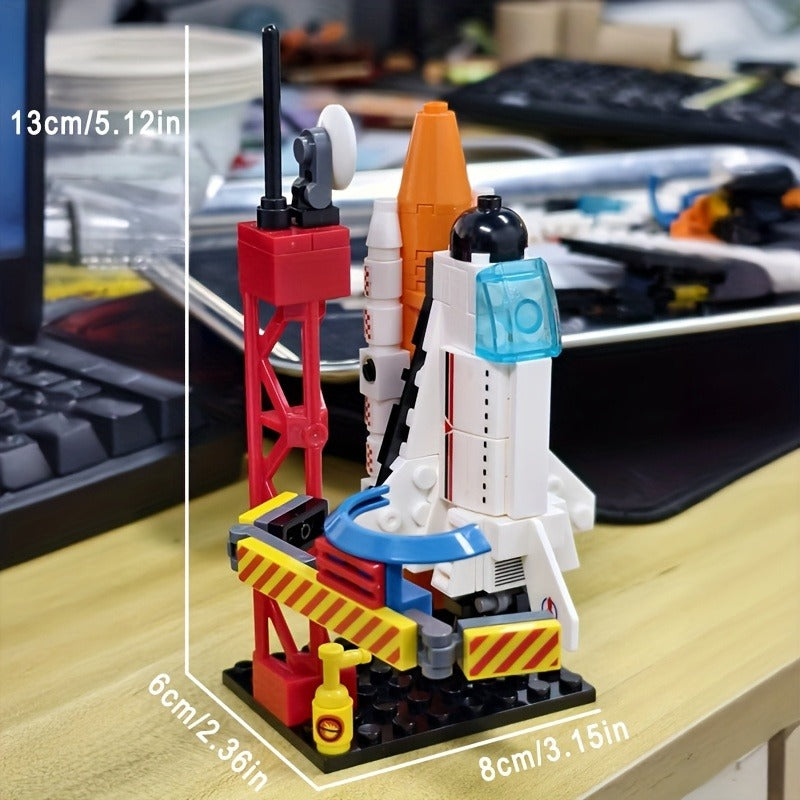 Rocket Building Kit With Launch Tower Movable Spaceship Model For Sci-Fi Lovers Desk Display & Unique Gift Idea Stress Relief Blocks