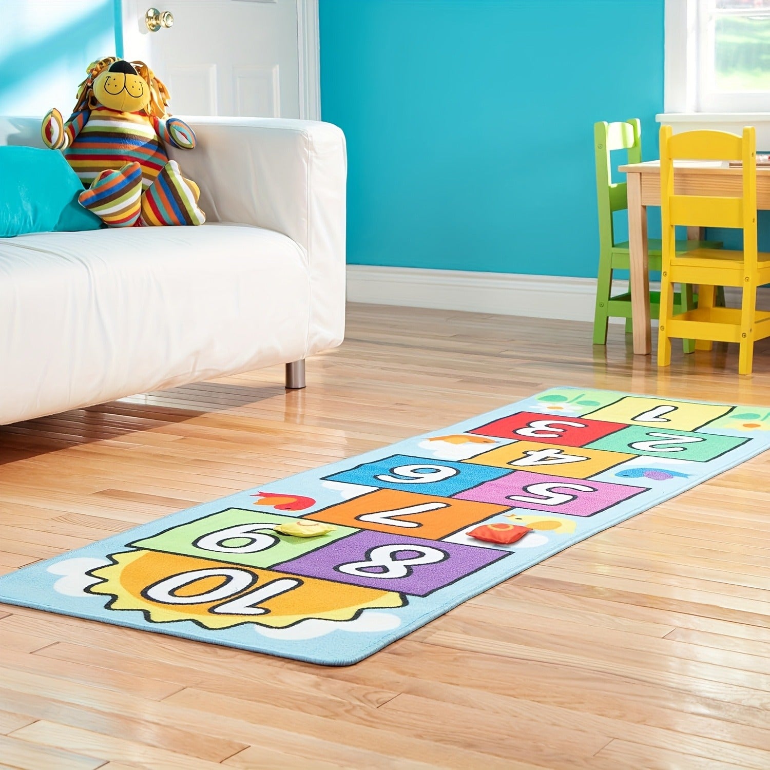 Soft & Safe Classic Hopscotch Mat - Bright Colors for Playtime Fun, Suitable for Kids Ages 3+, Indoor/Outdoor Use, Skid-Proof Backing - Perfect for Play Space & Room Decor!