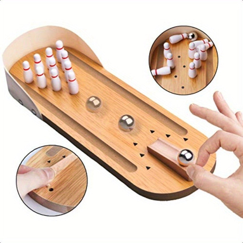 Table Top Mini Bowling Game SetTabletop Wooden Board Mini Arcade Desktop Tiny Bowling Shooting Alley Office Desk Str Relief Gadgets Small Finger Toys Fun Gag Gifts for MenWomen Teens Boys