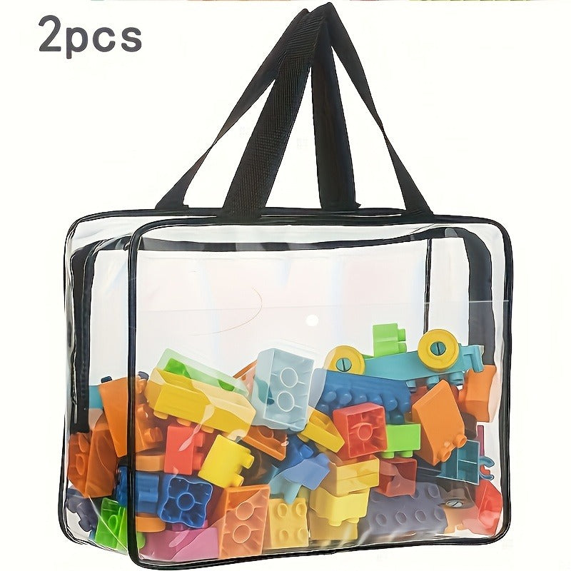 2/4pcs Large Toy Storage Bag Multi-purpose Zipper Transparent PVC Travel Box, for Building Blocks, Puzzles, Student Books, Toiletries - Rectangular, Transparent Plastic Material, Intuitive and Visible, Easy to Organize and Find Materials