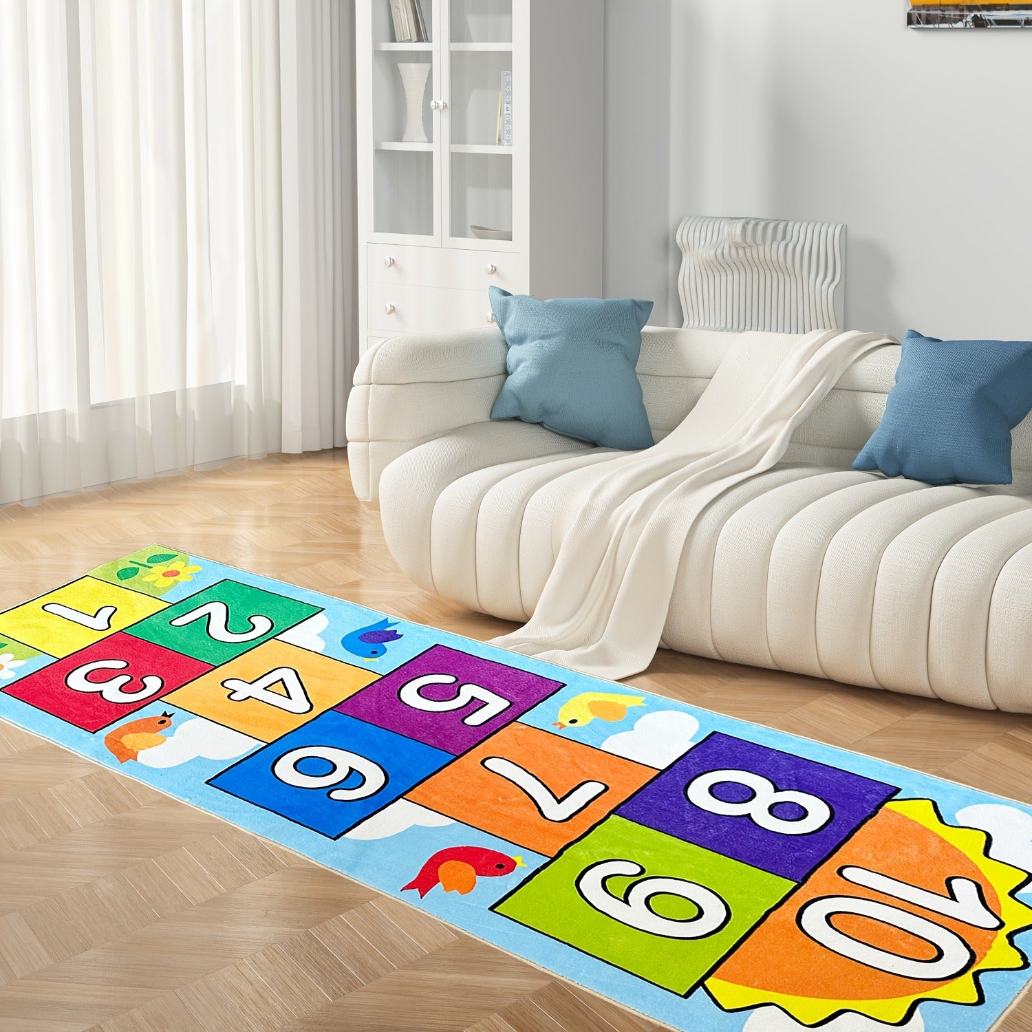 Soft & Safe Classic Hopscotch Mat - Bright Colors for Playtime Fun, Suitable for Kids Ages 3+, Indoor/Outdoor Use, Skid-Proof Backing - Perfect for Play Space & Room Decor!