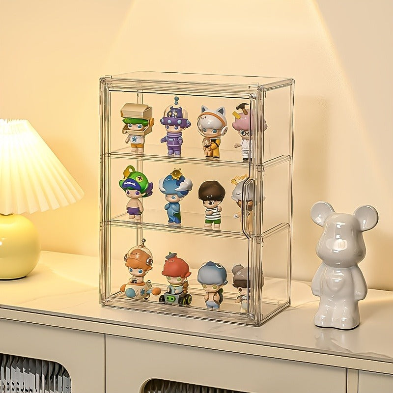 3-Tier Clear Acrylic Display Case with Window View - Dustproof Storage Organizer for Collectible Figurines, Modern Transparent Showcase for Display and Organization, Shelf Decor, Figure Display, Contemporary Design, Durable Construction