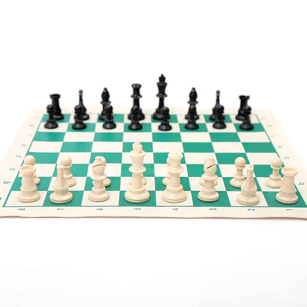 1pc Portable Folding Chess Set with Pouch - Realistic Green & White Checkerboard, 13.38x13.38 Inch, Compact Travel Board Game for Outdoor, Camping, and On-the-Go Fun, Portable Game, Classic Design, Durable Material