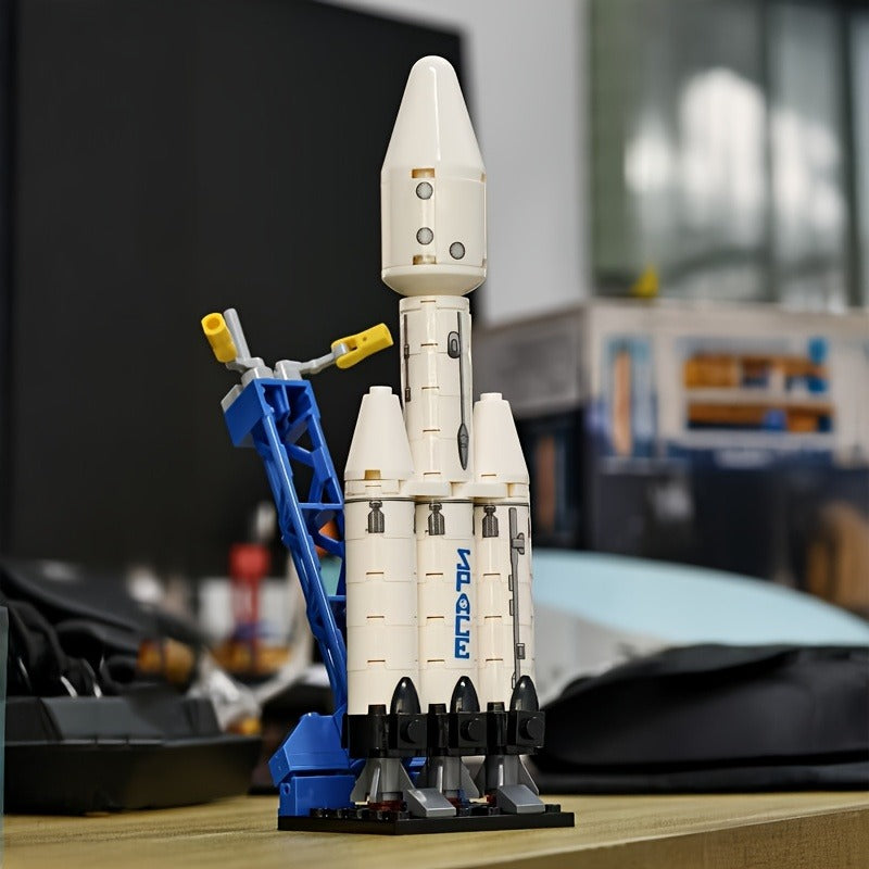Rocket Building Kit With Launch Tower Movable Spaceship Model For Sci-Fi Lovers Desk Display & Unique Gift Idea Stress Relief Blocks