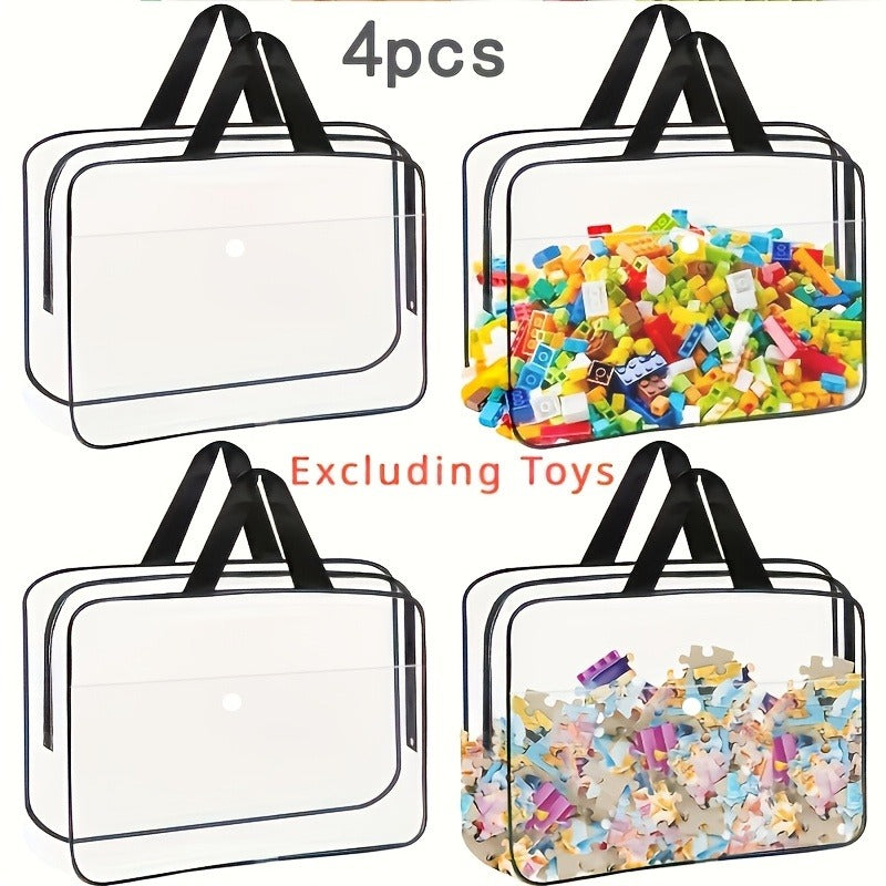 2/4pcs Large Toy Storage Bag Multi-purpose Zipper Transparent PVC Travel Box, for Building Blocks, Puzzles, Student Books, Toiletries - Rectangular, Transparent Plastic Material, Intuitive and Visible, Easy to Organize and Find Materials