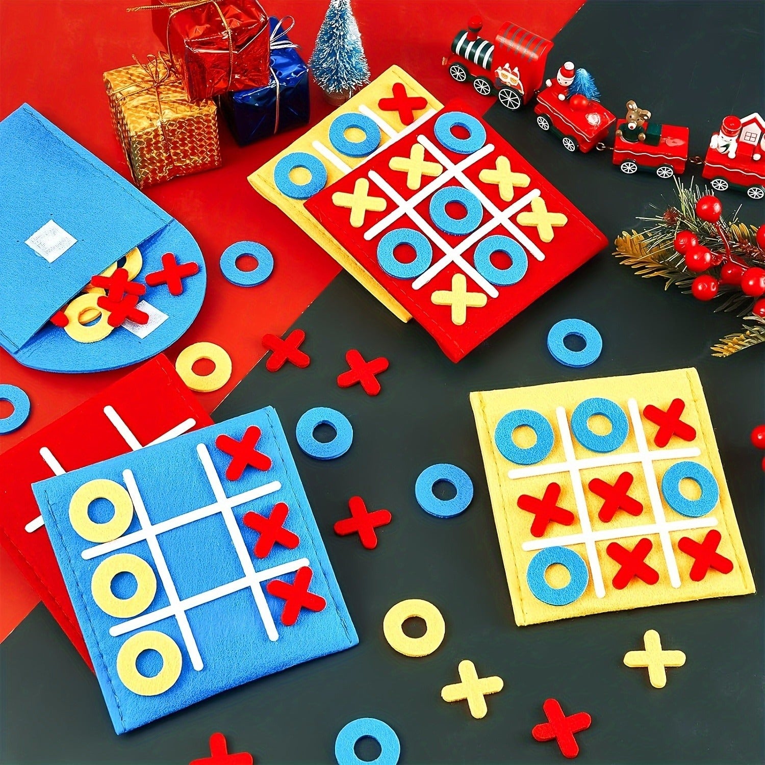 12pcs Mini Tic Tac Toe Game - Colorful Felt Material, Portable & Easy to Set Up, Ideal for Birthday Party Favors & Indoor Celebrations, Fun Family Activity, Party Game|Vibrant Game|Easy Setup Game, Game Accessories