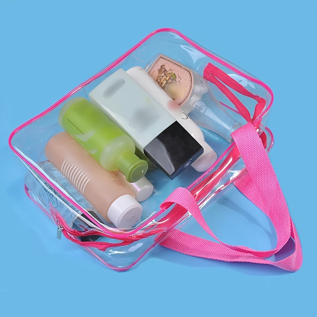 1pc Large PVC Organizer Bag with Zipper Closure - Durable Storage for Toys, Books, Building Blocks & Puzzles, Transparent Design for Easy Visibility, Mixed Colors, Toy Storage And Organization, Book Storage, Transparent Organizer, Easygrip Handles