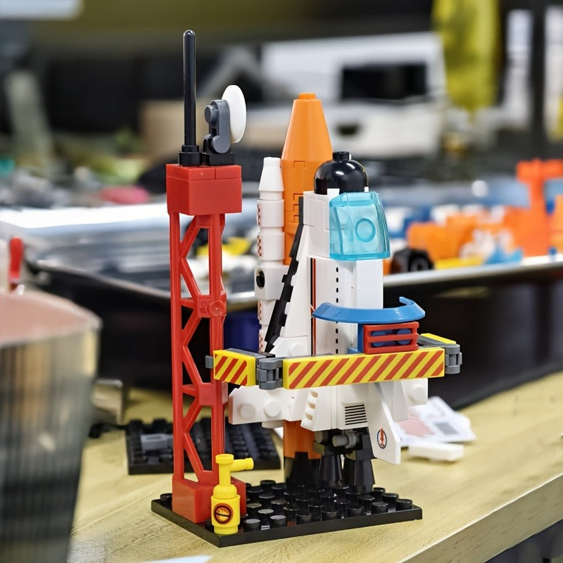 Rocket Building Kit With Launch Tower Movable Spaceship Model For Sci-Fi Lovers Desk Display & Unique Gift Idea Stress Relief Blocks