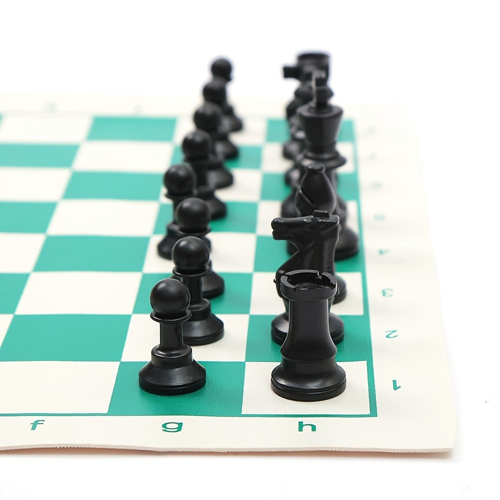 1pc Portable Folding Chess Set with Pouch - Realistic Green & White Checkerboard, 13.38x13.38 Inch, Compact Travel Board Game for Outdoor, Camping, and On-the-Go Fun, Portable Game, Classic Design, Durable Material