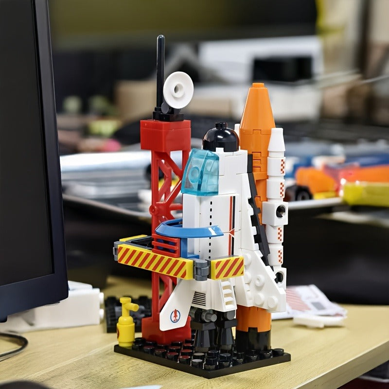 Rocket Building Kit With Launch Tower Movable Spaceship Model For Sci-Fi Lovers Desk Display & Unique Gift Idea Stress Relief Blocks