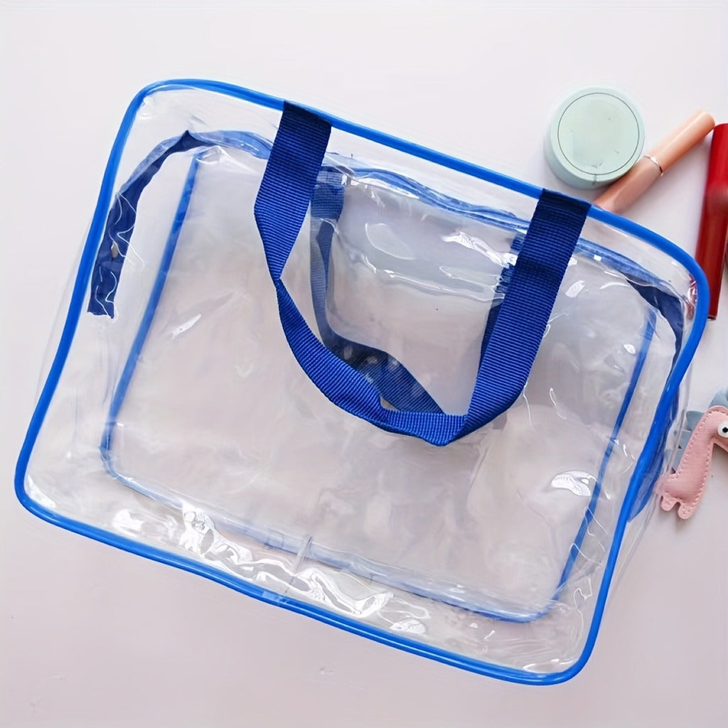 1pc Large PVC Organizer Bag with Zipper Closure - Durable Storage for Toys, Books, Building Blocks & Puzzles, Transparent Design for Easy Visibility, Mixed Colors, Toy Storage And Organization, Book Storage, Transparent Organizer, Easygrip Handles