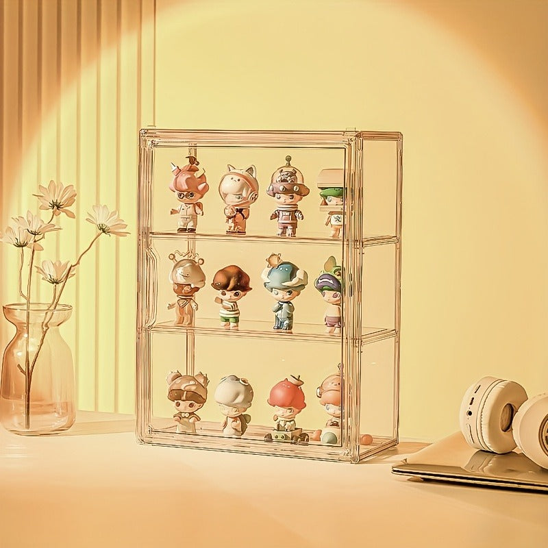 3-Tier Clear Acrylic Display Case with Window View - Dustproof Storage Organizer for Collectible Figurines, Modern Transparent Showcase for Display and Organization, Shelf Decor, Figure Display, Contemporary Design, Durable Construction